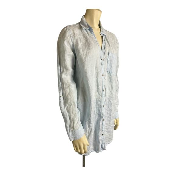 Sigrid Olsen Linen Shirt Dress Button Down M Medium Beach Casual Blue - Picture 4 of 8